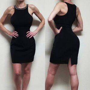 VINTAGE Express Black Beaded Crystal Racerback Sheath Cocktail Dress Statement